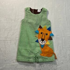 Cre8ions (Creations) brand green seersucker lion Jon Jon romper